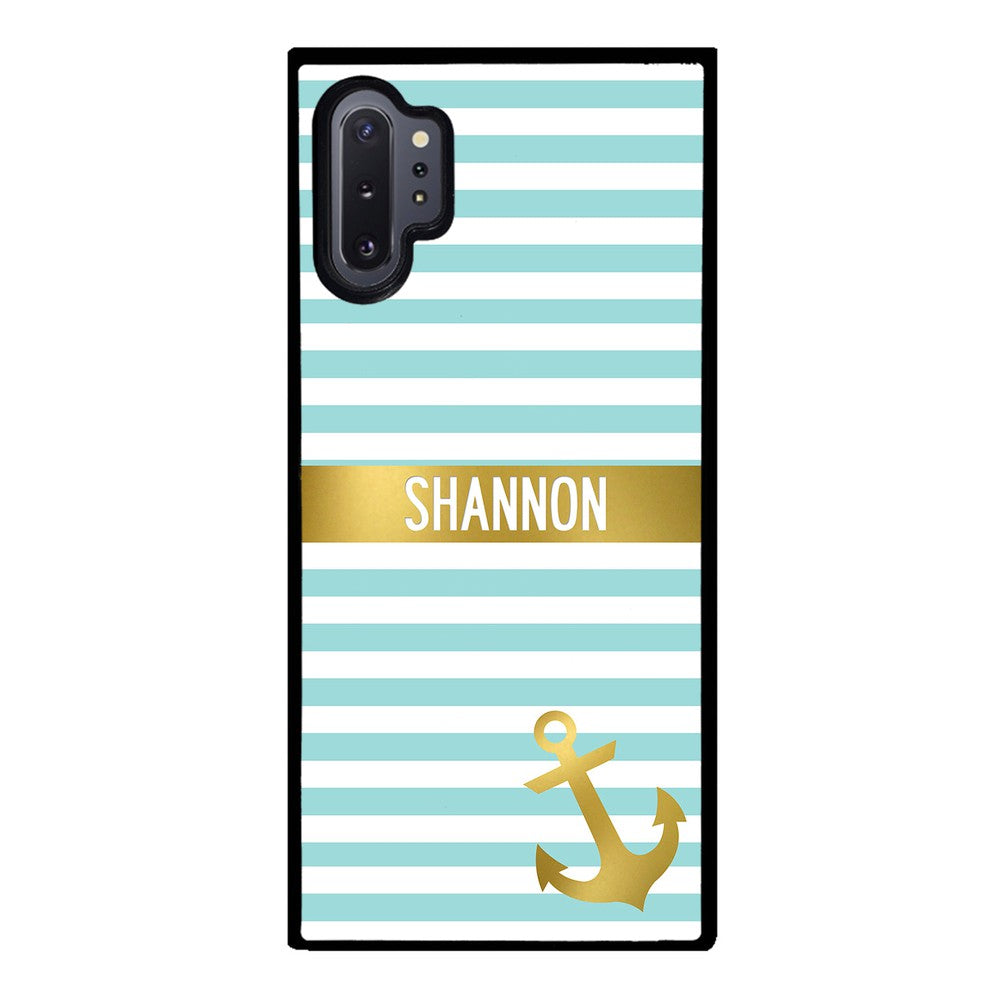 Teal White Bars Anchor Personalized Samsung Phone Case