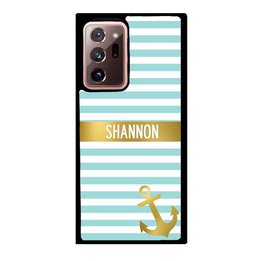Teal White Bars Anchor Personalized Samsung Phone Case