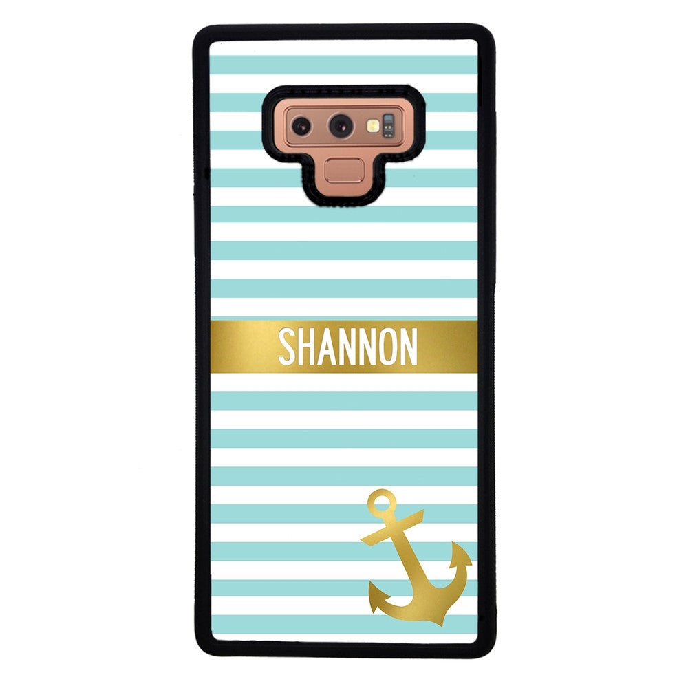 Teal White Bars Anchor Personalized Samsung Phone Case