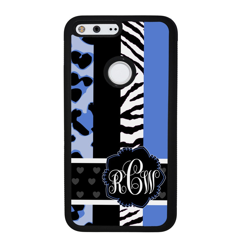 Animal Prints Blue Monogram Google Phone Case