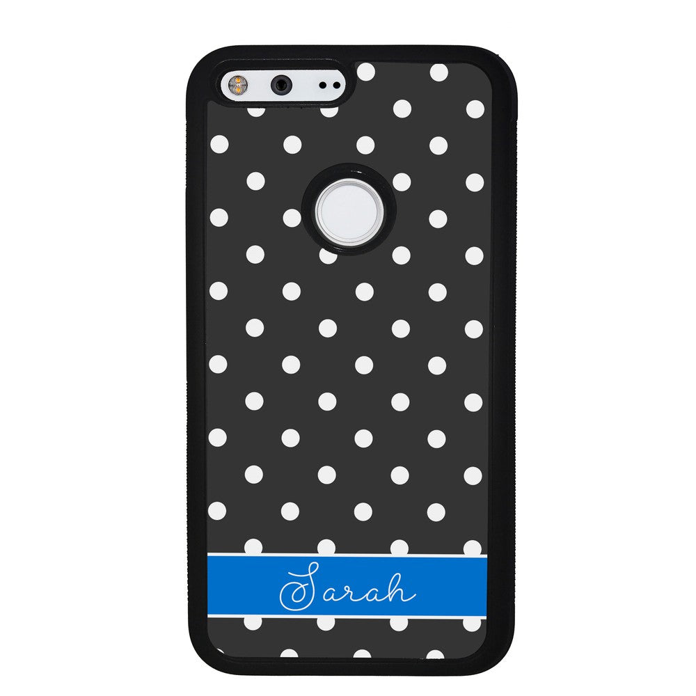 Black Polka Dot Blue Personalized Google Phone Case
