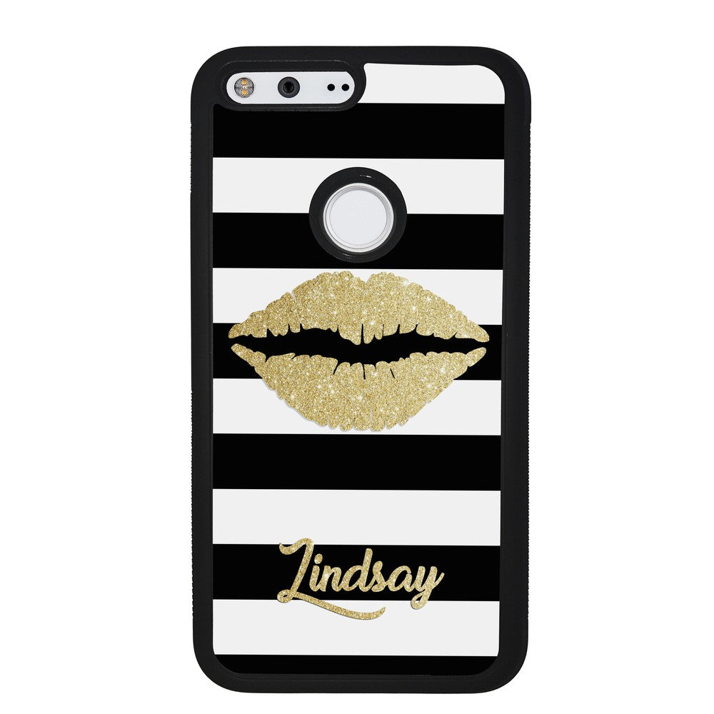 Black White Bars Gold Lips Personalized Google Phone Case