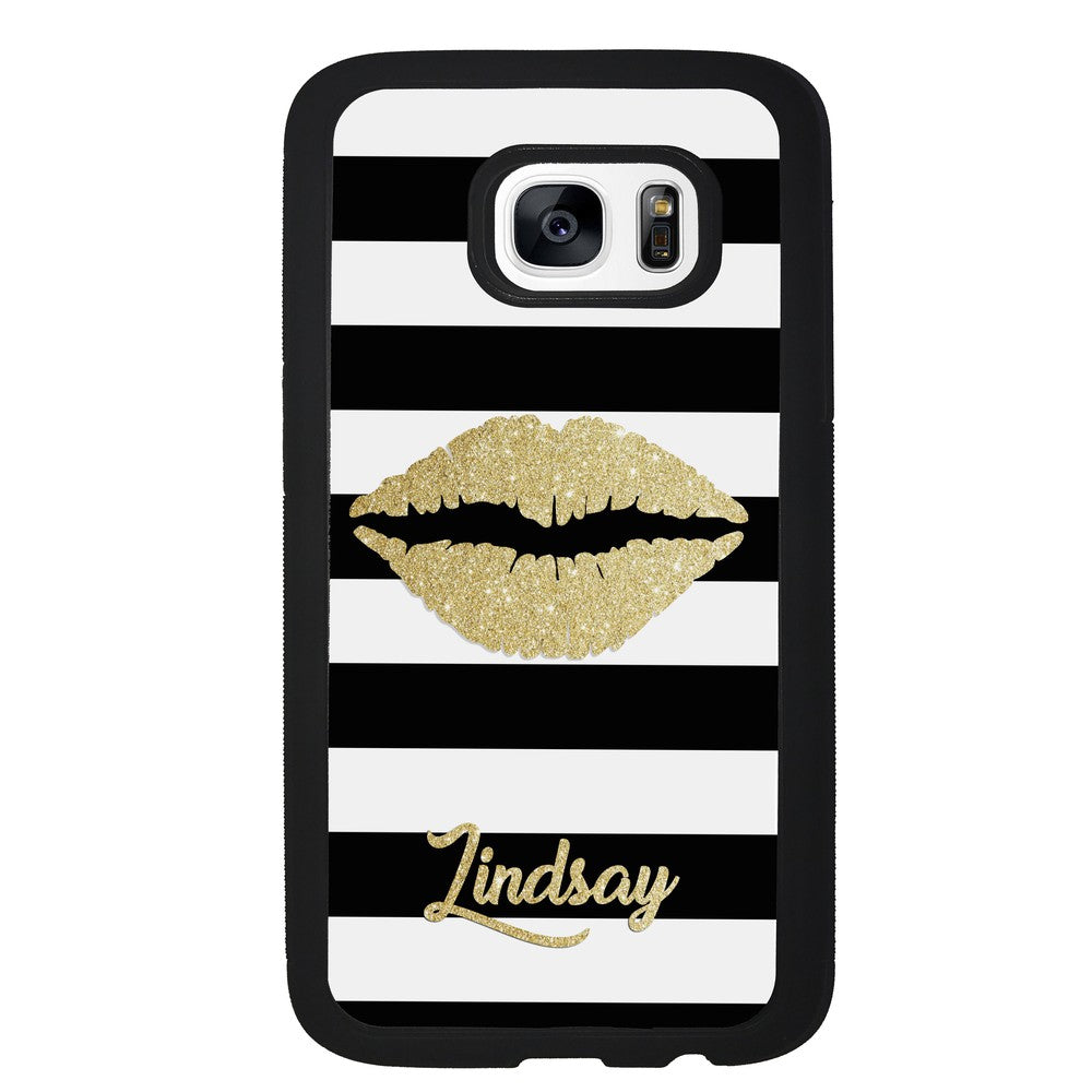 Black White Bars Gold Lips Personalized Samsung Phone Case