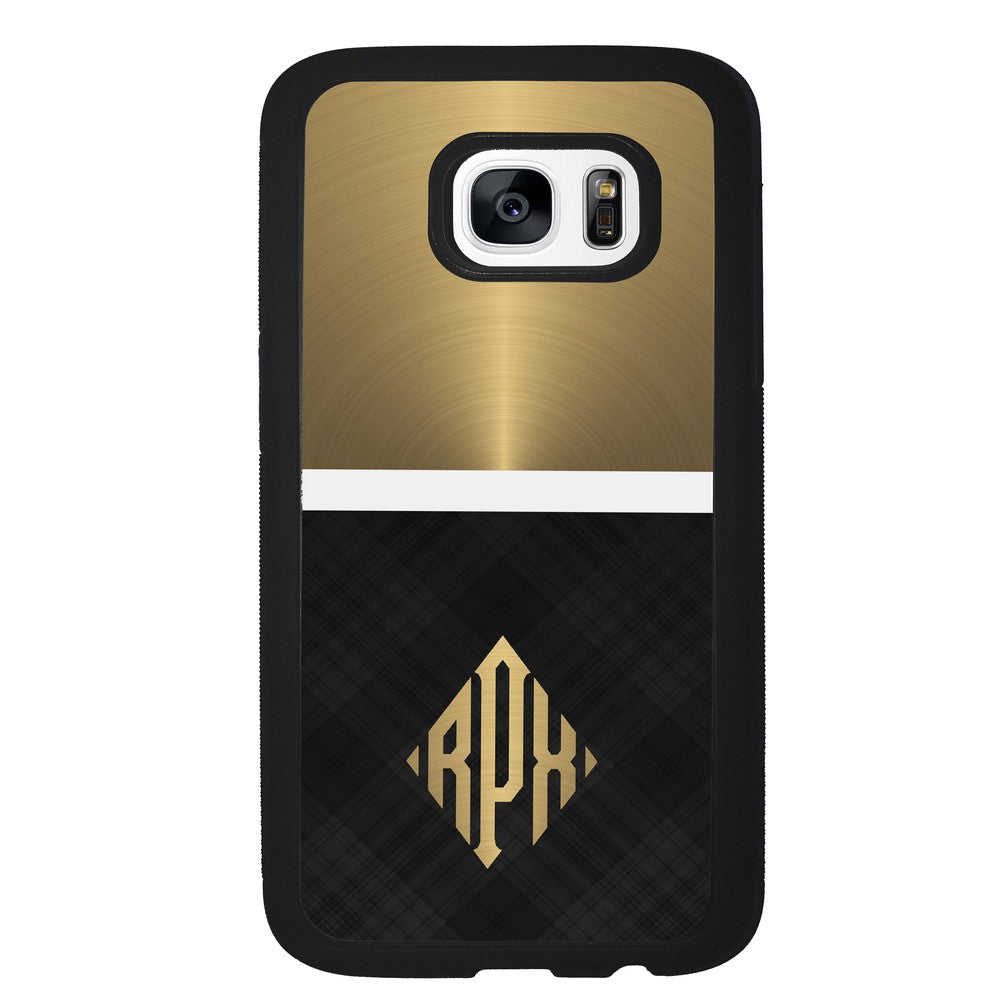 Gold and Black Plaid - Triangle Monogram Samsung Phone Case