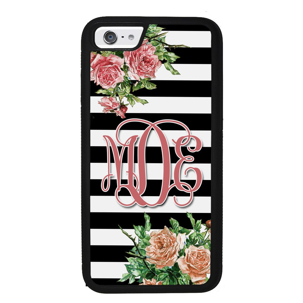Vintage Pretty Flower Bars Monogram Apple iPhone Case
