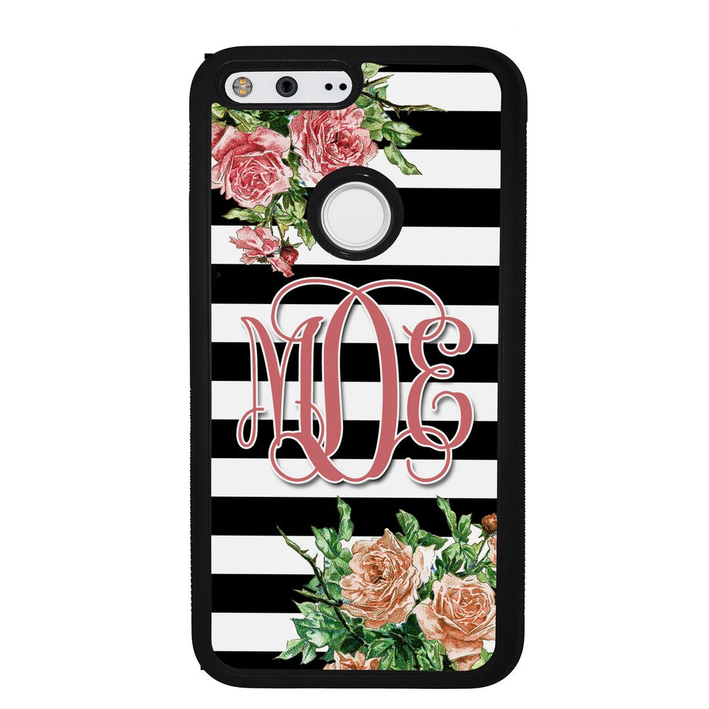 Vintage Pretty Flower Bars Monogram Google Phone Case