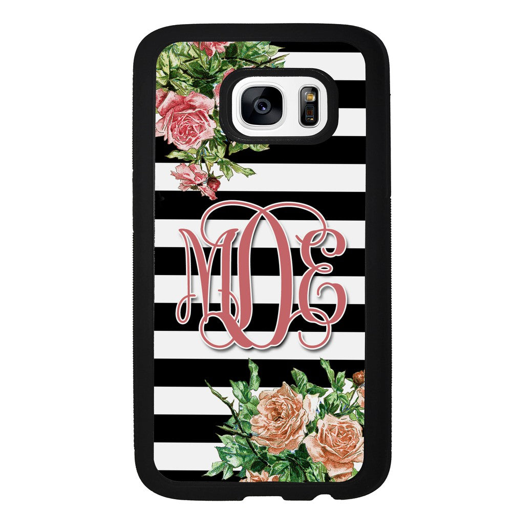 Vintage Pretty Flower Bars Monogram Samsung Phone Case