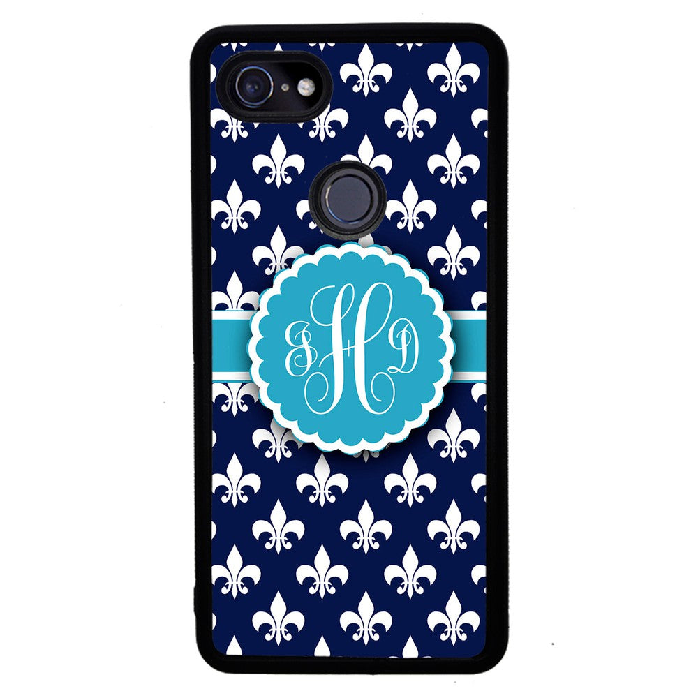 Blue Fleur De Lis Monogram Google Phone Case