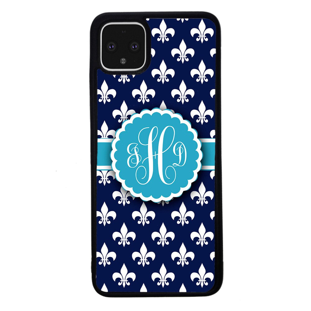 Blue Fleur De Lis Monogram Google Phone Case