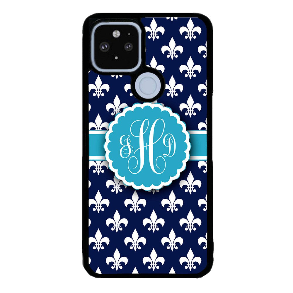 Blue Fleur De Lis Monogram Google Phone Case