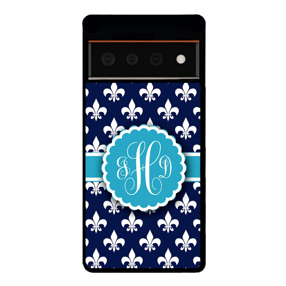 Blue Fleur De Lis Monogram Google Phone Case