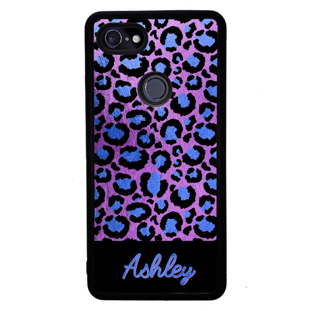 Leopard Skin Purple and Blue Gold Foil Personalized Google Phone Case