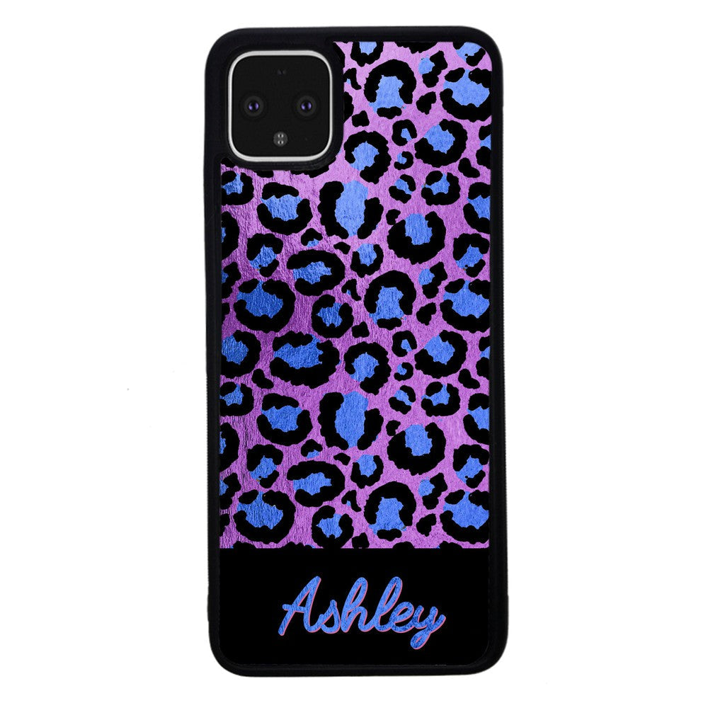 Leopard Skin Purple and Blue Gold Foil Personalized Google Phone Case