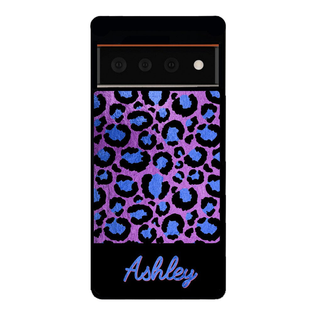 Leopard Skin Purple and Blue Gold Foil Personalized Google Phone Case