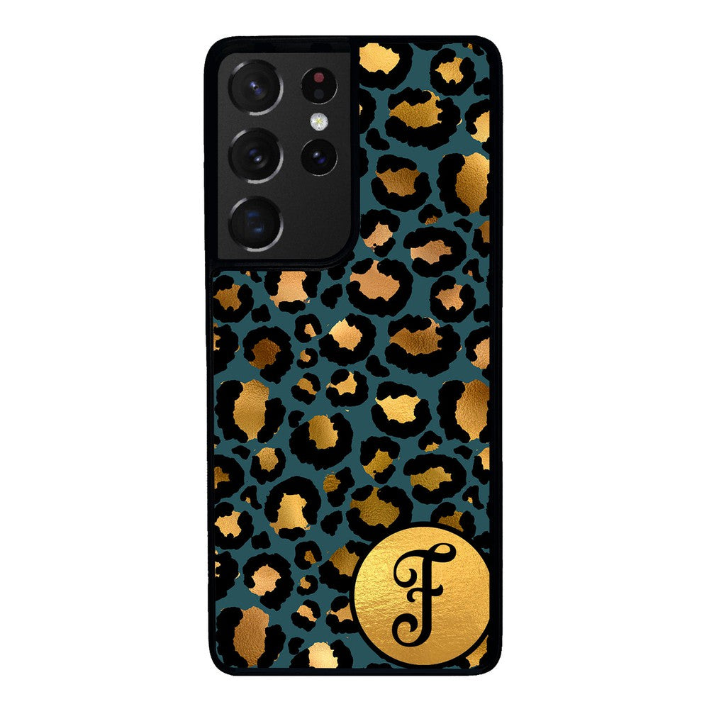 Blue Gold Foil Leopard Skin Personalized Samsung Phone Case