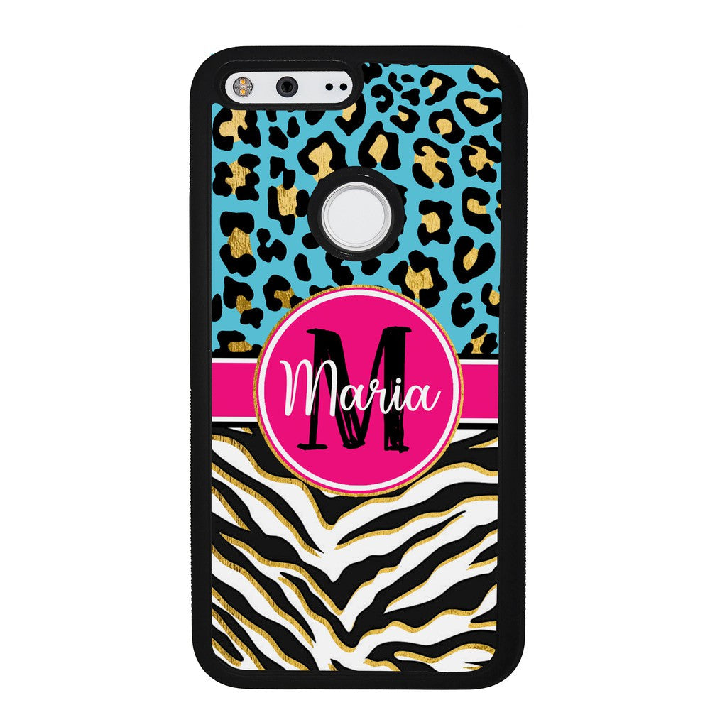 Blue Gold Foil Leopard and Zebra Skin Personalized Google Phone Case