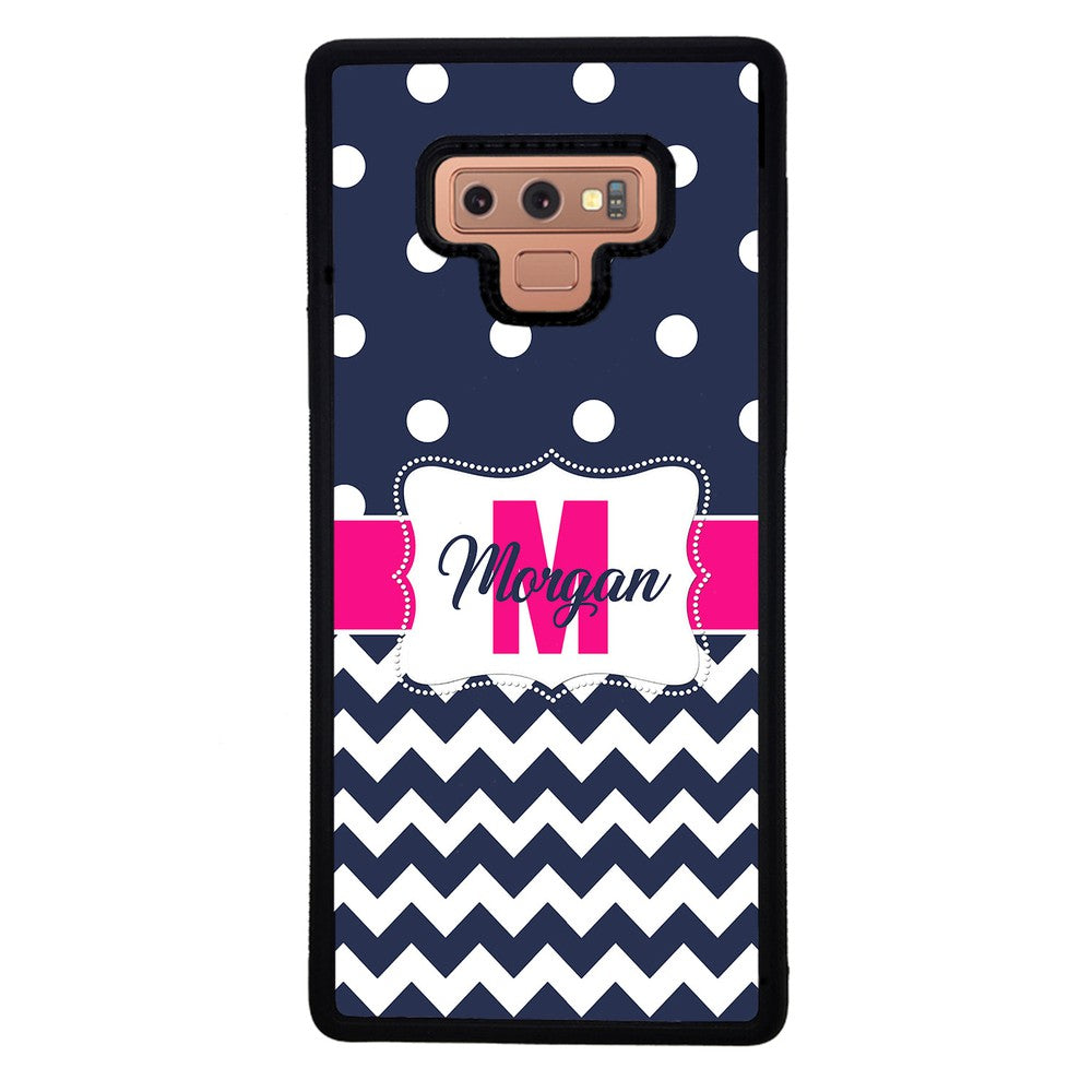 Blue Polka Dot Chevron Pink Personalized Samsung Phone Case