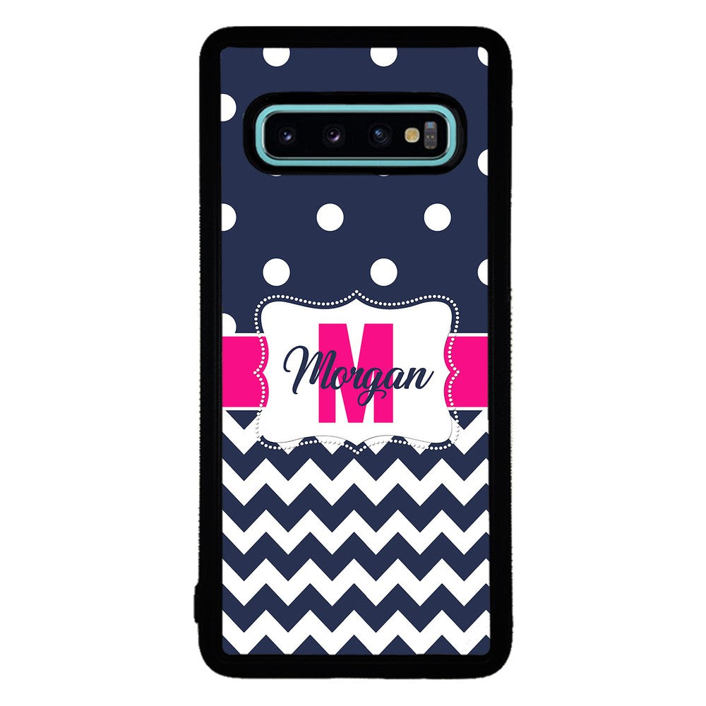 Blue Polka Dot Chevron Pink Personalized Samsung Phone Case