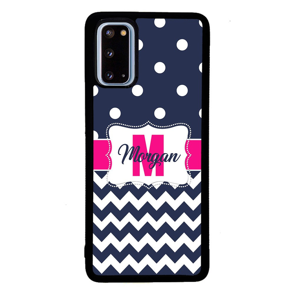 Blue Polka Dot Chevron Pink Personalized Samsung Phone Case