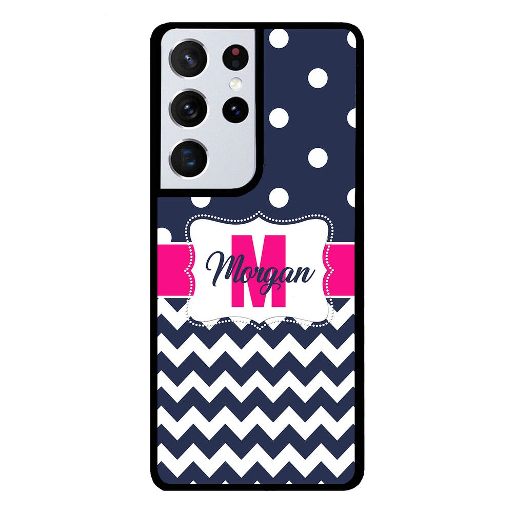 Blue Polka Dot Chevron Pink Personalized Samsung Phone Case