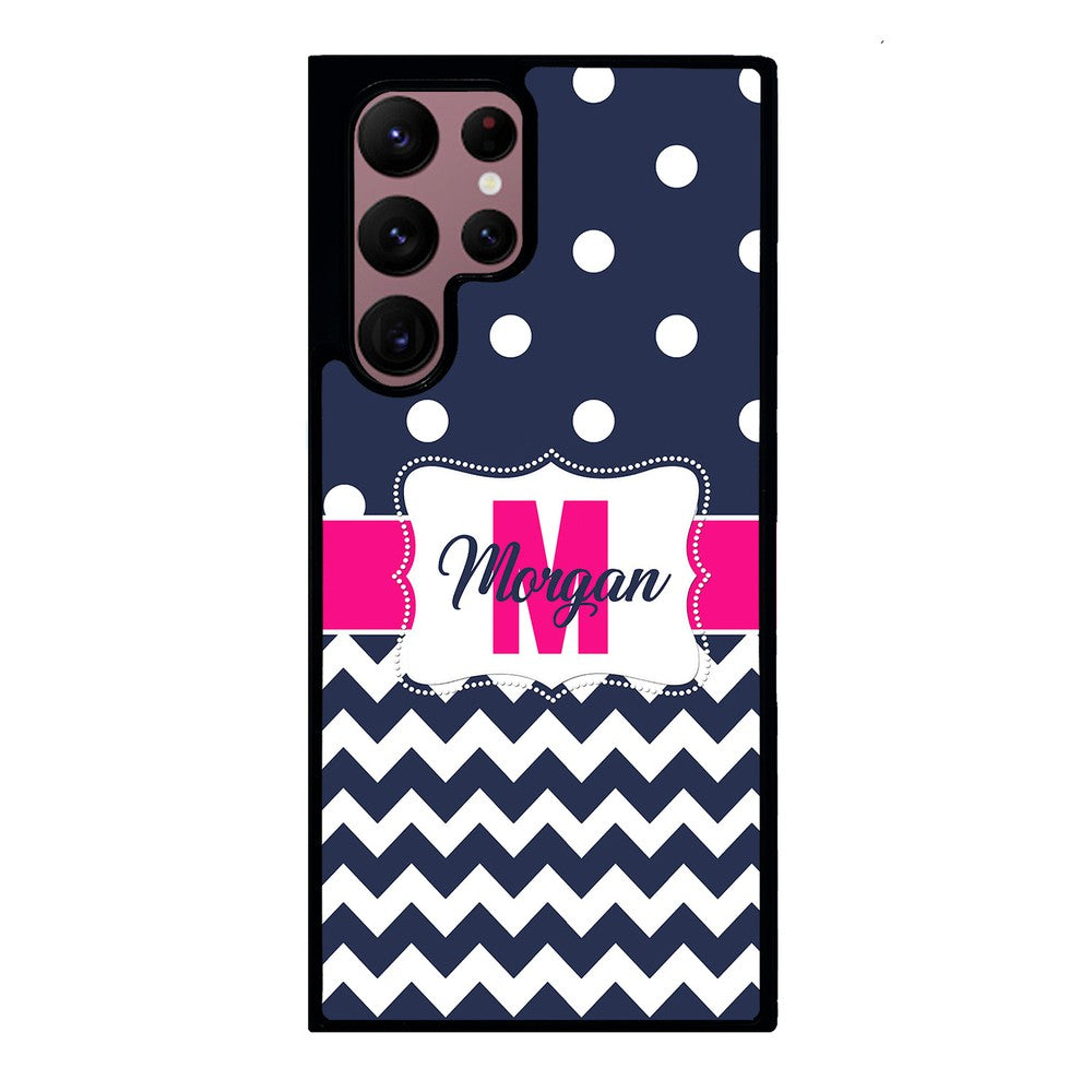 Blue Polka Dot Chevron Pink Personalized Samsung Phone Case
