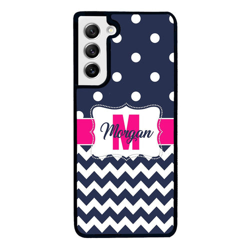 Blue Polka Dot Chevron Pink Personalized Samsung Phone Case
