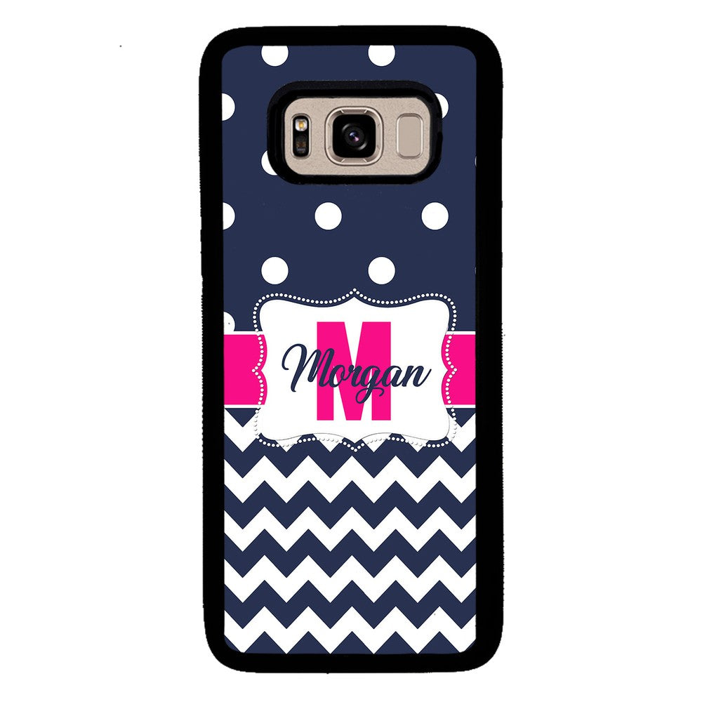 Blue Polka Dot Chevron Pink Personalized Samsung Phone Case