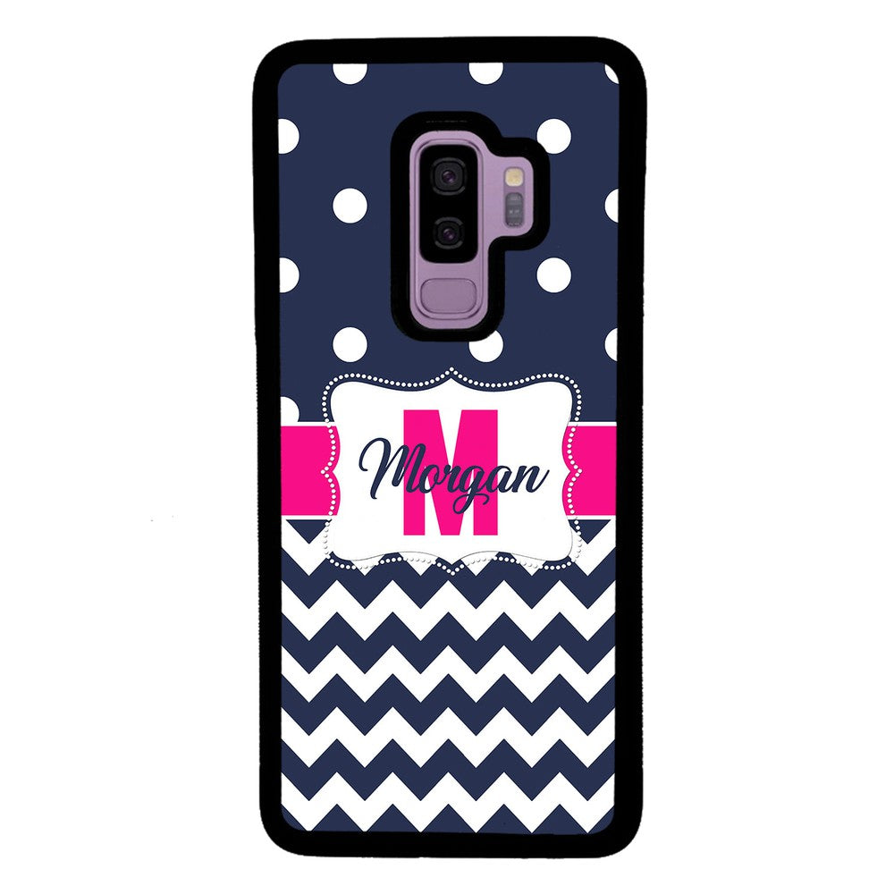 Blue Polka Dot Chevron Pink Personalized Samsung Phone Case