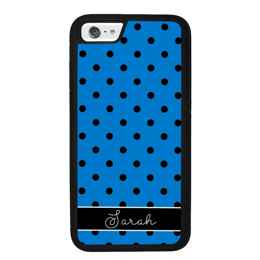 Blue Black Polka Dot Personalized Apple iPhone Case