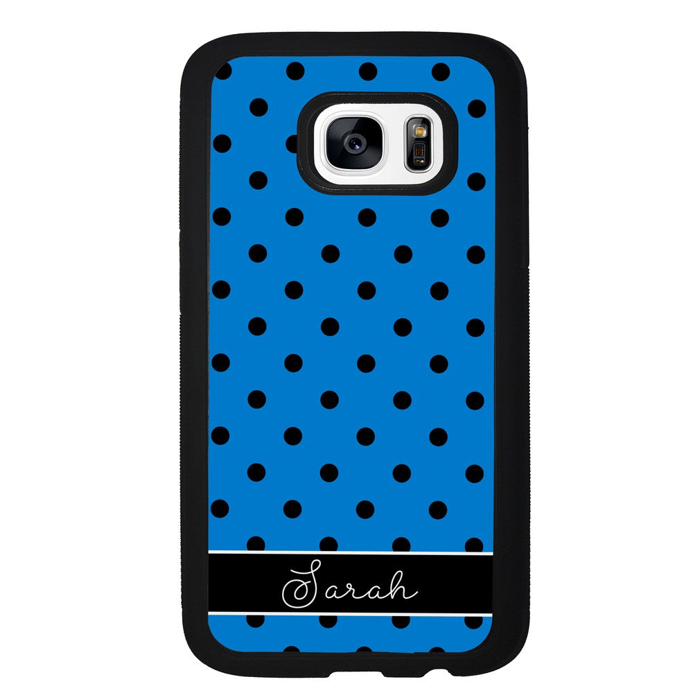 Blue Black Polka Dot Personalized Samsung Phone Case