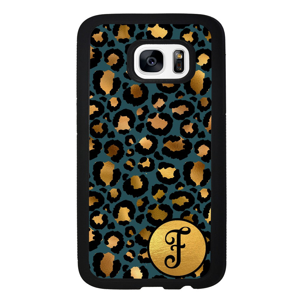 Blue Gold Foil Leopard Skin Personalized Samsung Phone Case