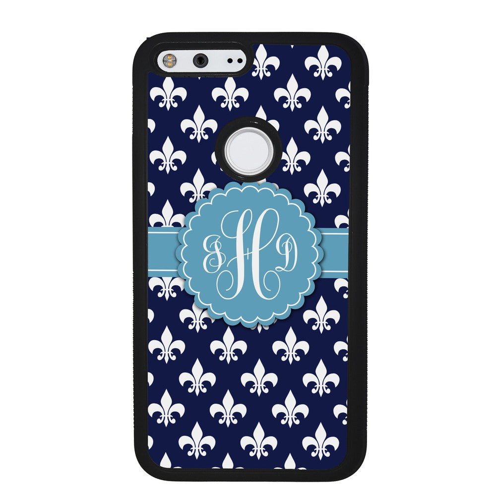 Blue Fleur De Lis Monogram Google Phone Case