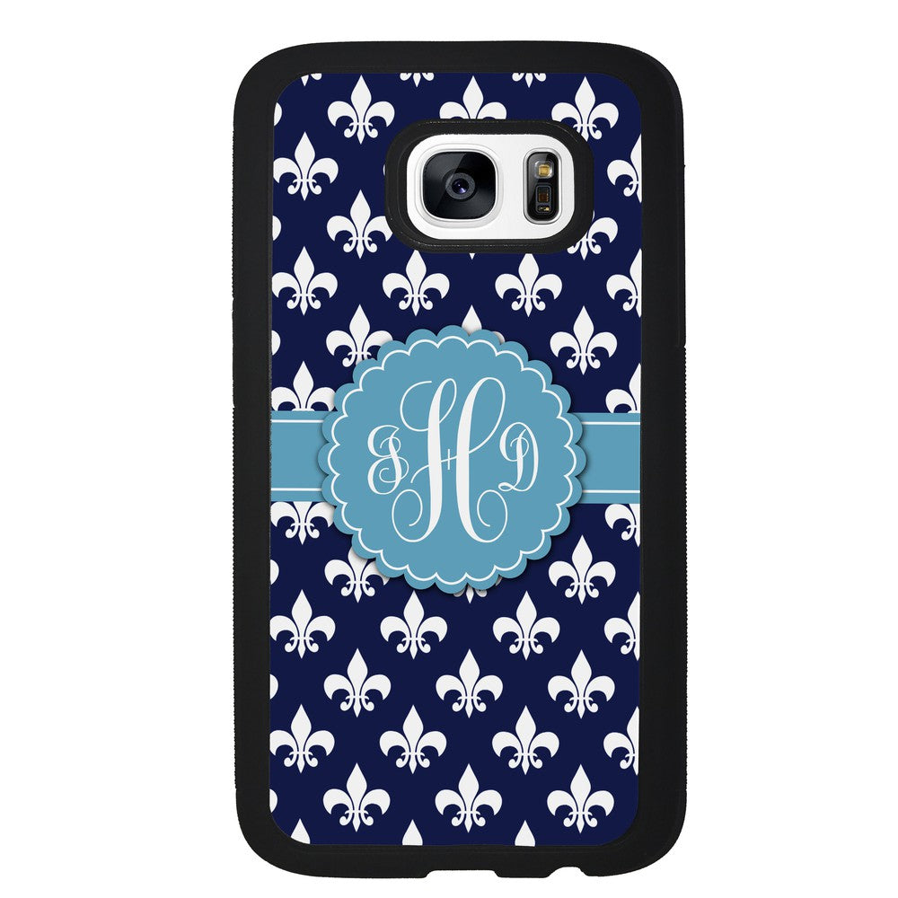Blue Fleur De Lis Monogram Samsung Phone Case