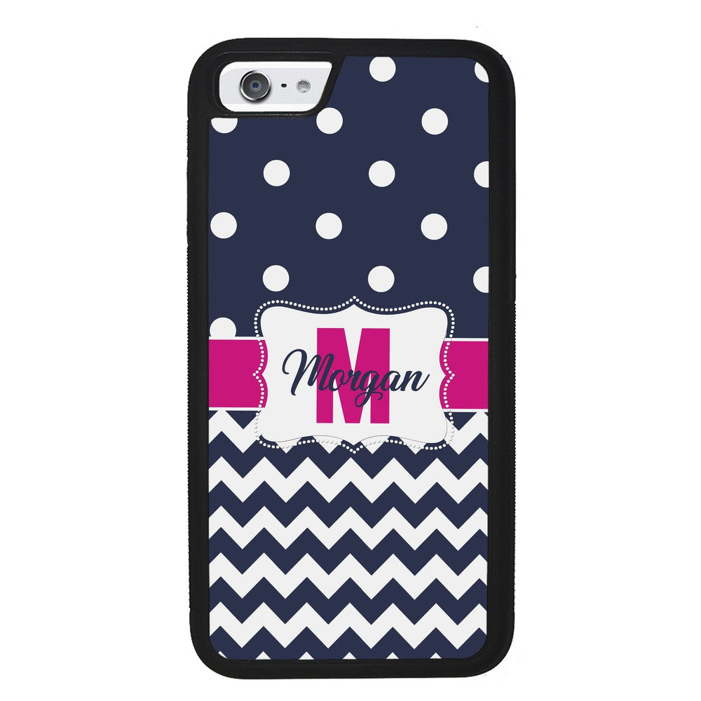 Blue Polka Dot Chevron Pink Personalized Apple iPhone Case