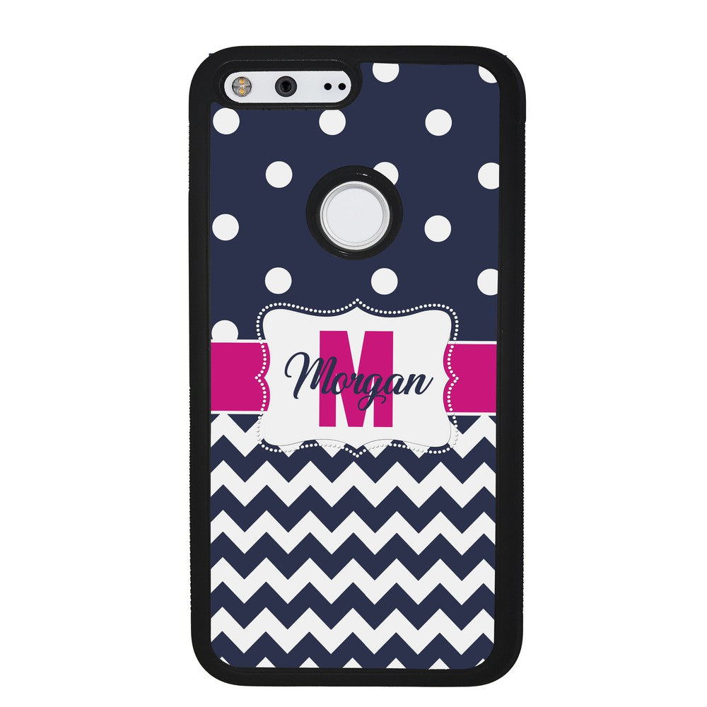 Blue Polka Dot Chevron Pink Personalized Google Phone Case