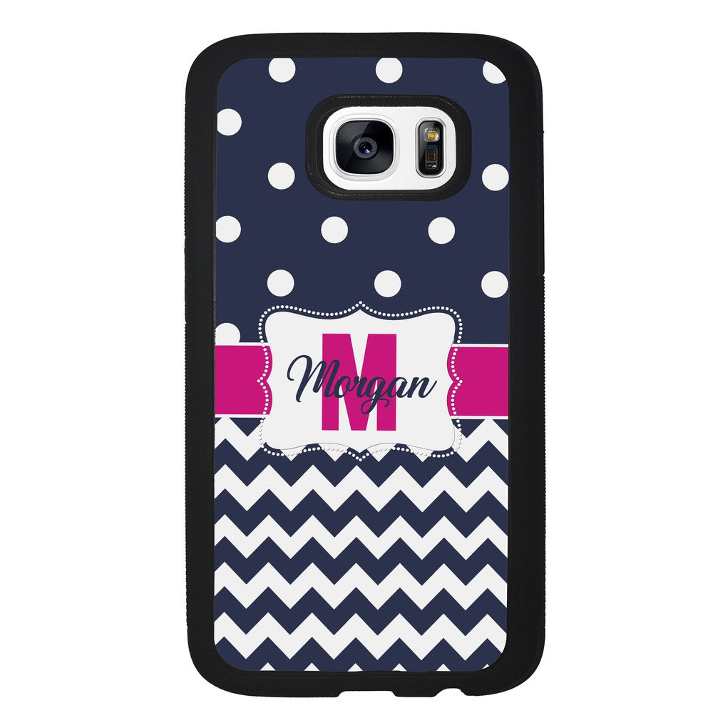 Blue Polka Dot Chevron Pink Personalized Samsung Phone Case