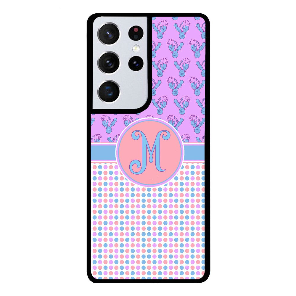 Cactus Cats Polka Dots Initial Samsung Phone Case