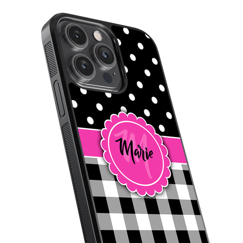 Black Polka Dot Black Plaid Personalized Apple iPhone Case