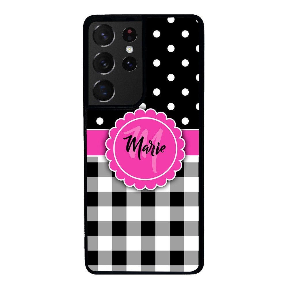 Black Polka Dot Black Plaid Personalized Samsung Phone Case