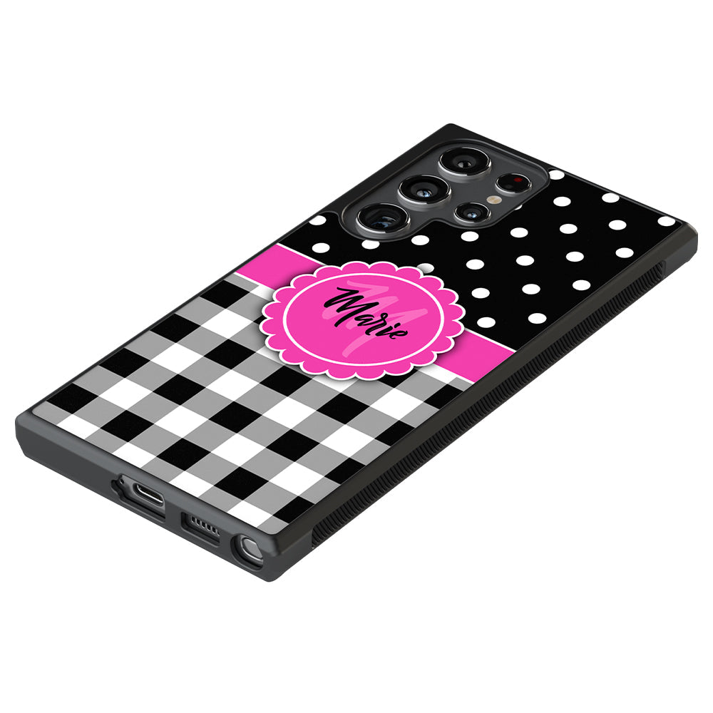 Black Polka Dot Black Plaid Personalized Samsung Phone Case