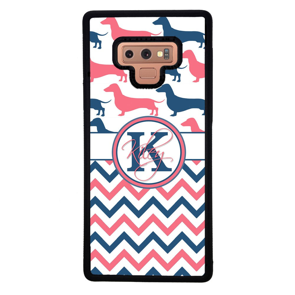 Dachshund Pink and Blue Chevron Personalized Samsung Phone Case