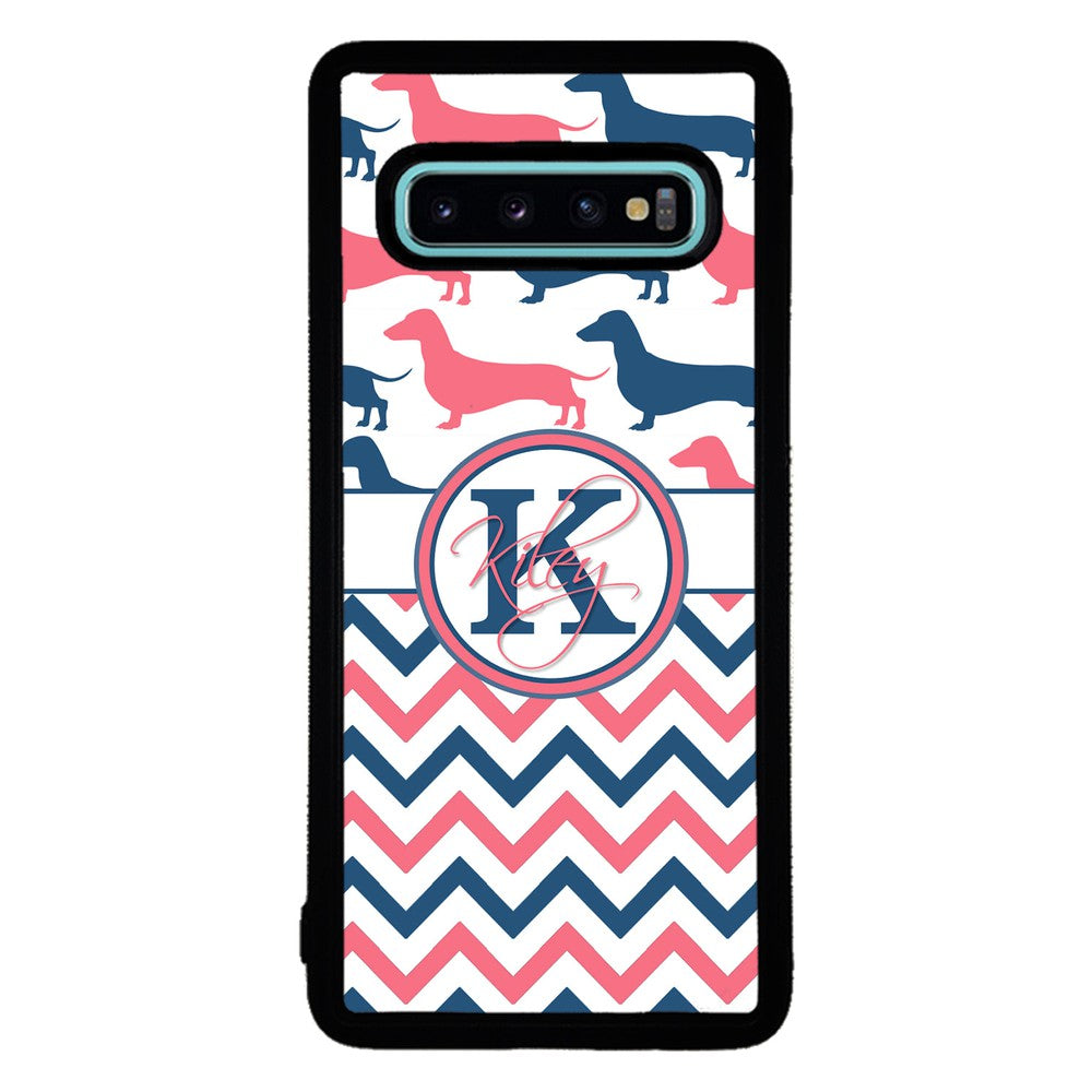 Dachshund Pink and Blue Chevron Personalized Samsung Phone Case