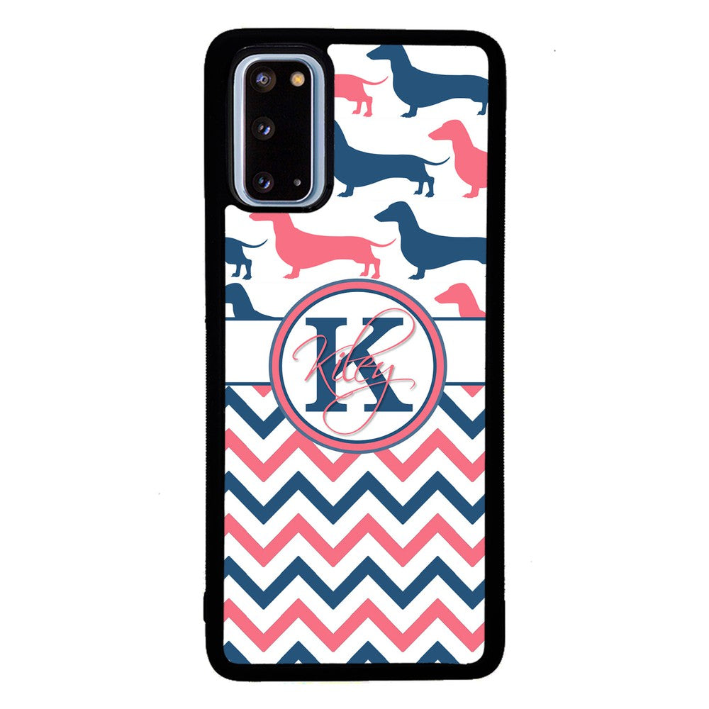 Dachshund Pink and Blue Chevron Personalized Samsung Phone Case