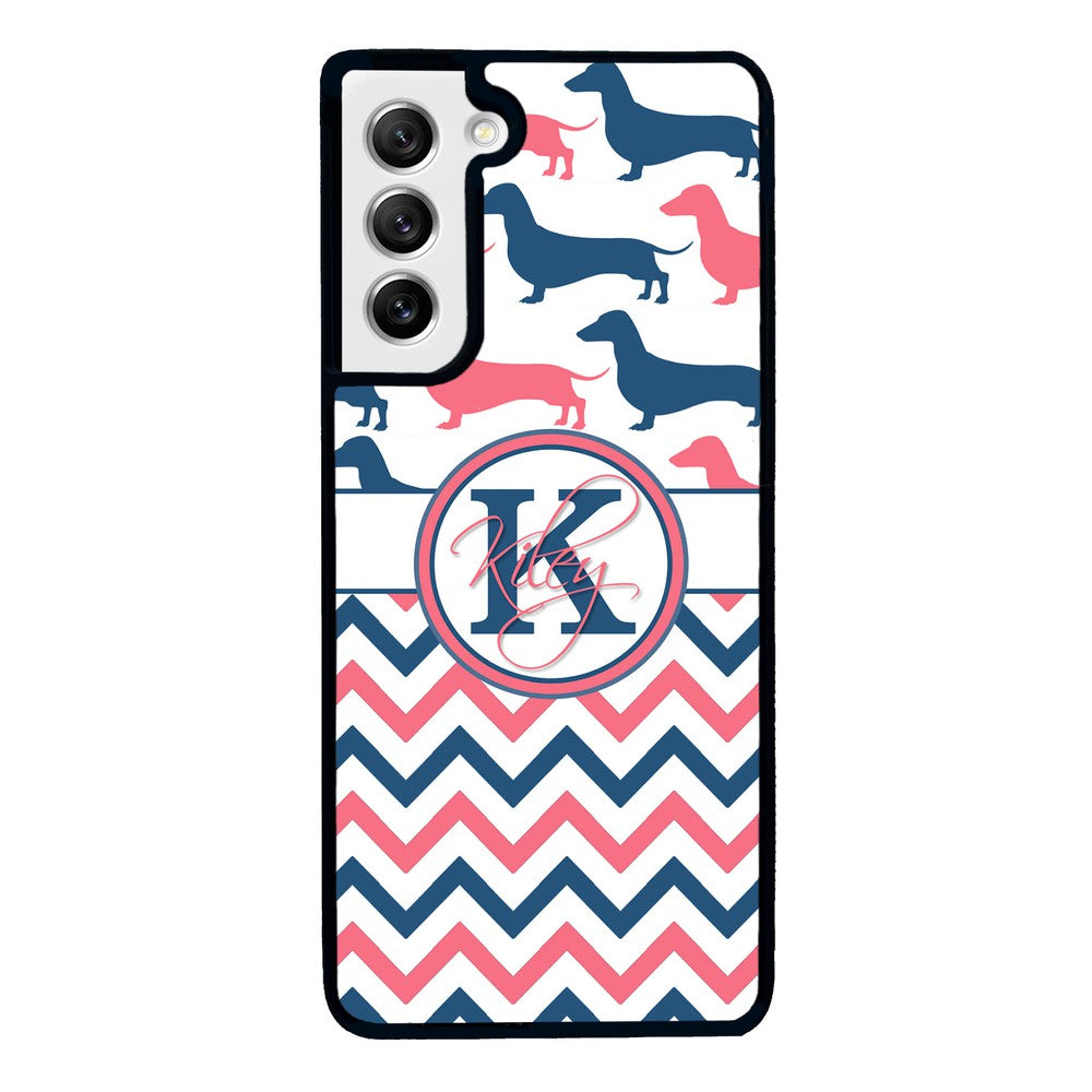 Dachshund Pink and Blue Chevron Personalized Samsung Phone Case