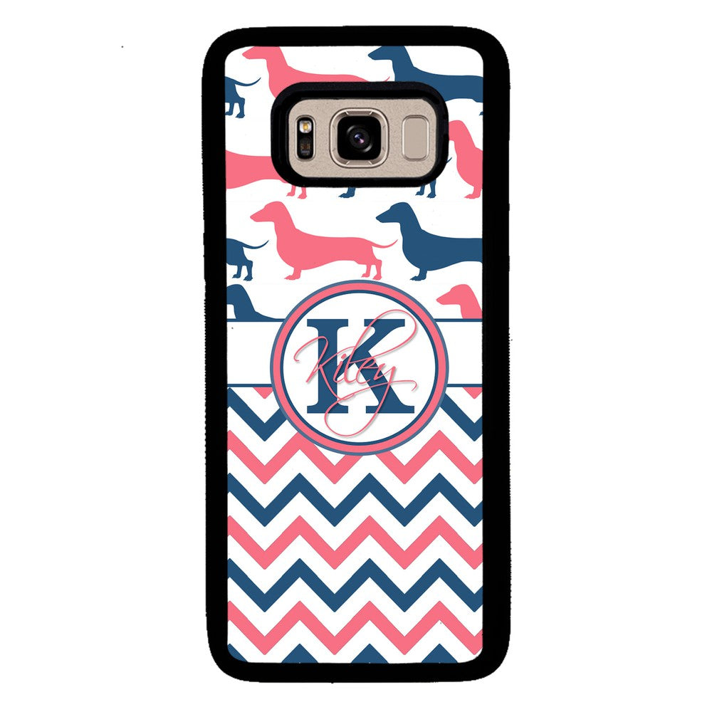 Dachshund Pink and Blue Chevron Personalized Samsung Phone Case