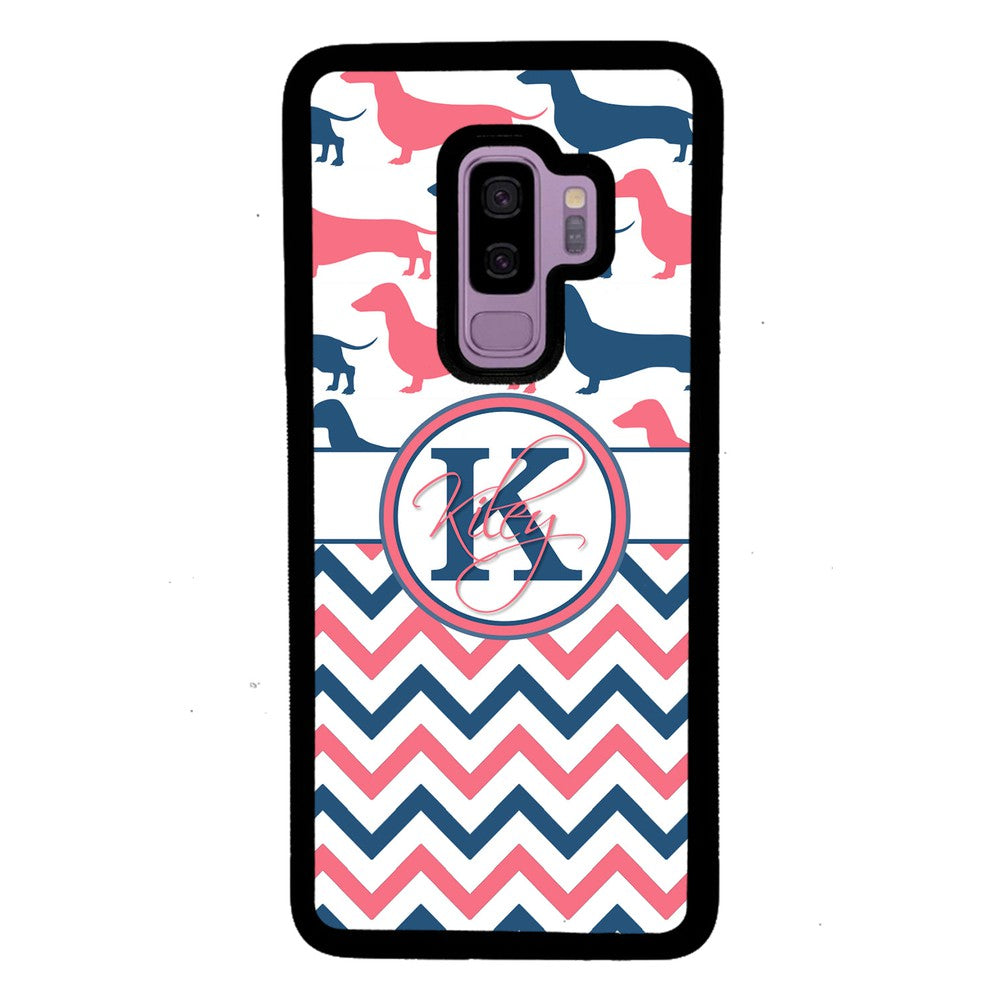 Dachshund Pink and Blue Chevron Personalized Samsung Phone Case