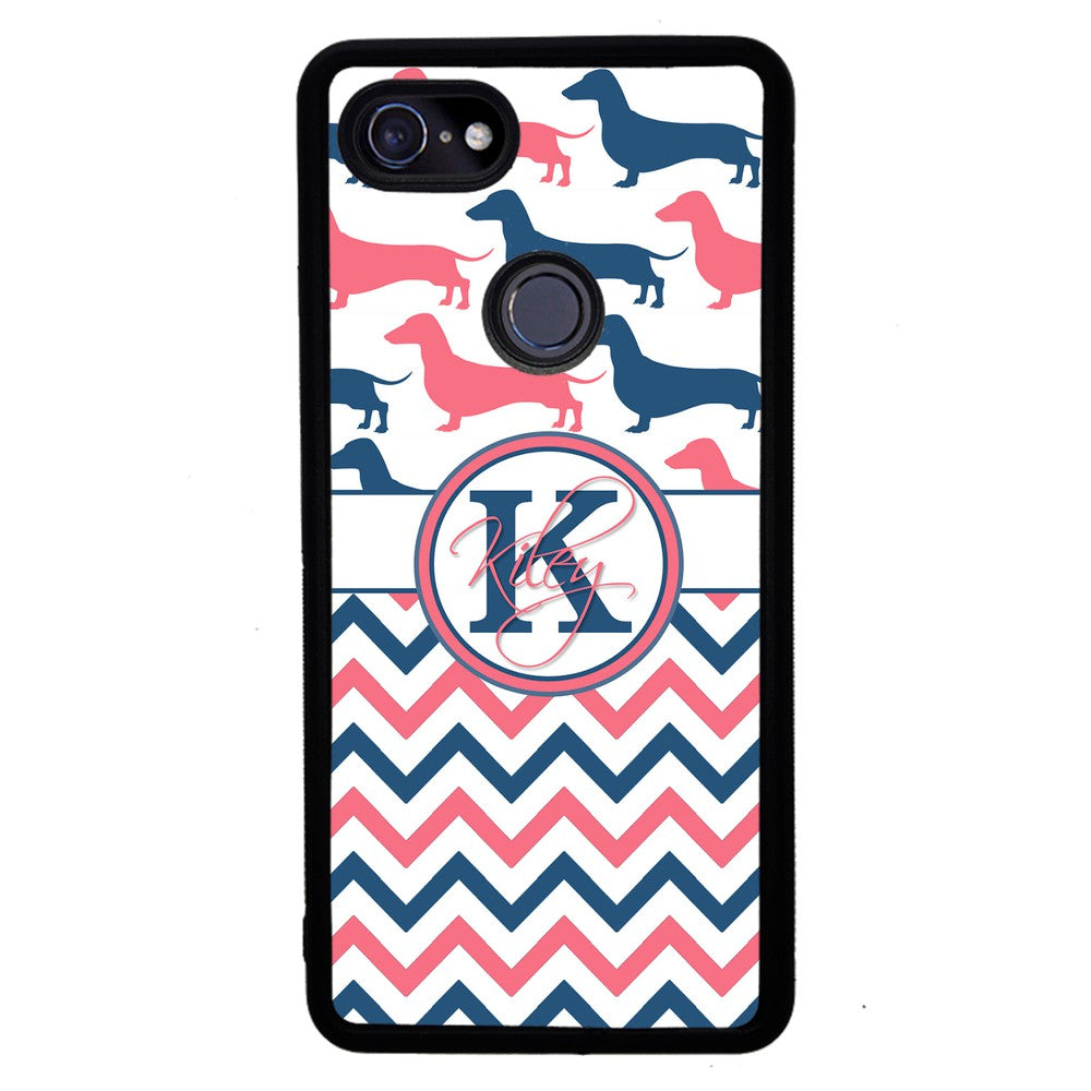 Dachshund Pink and Blue Chevron Personalized Google Phone Case