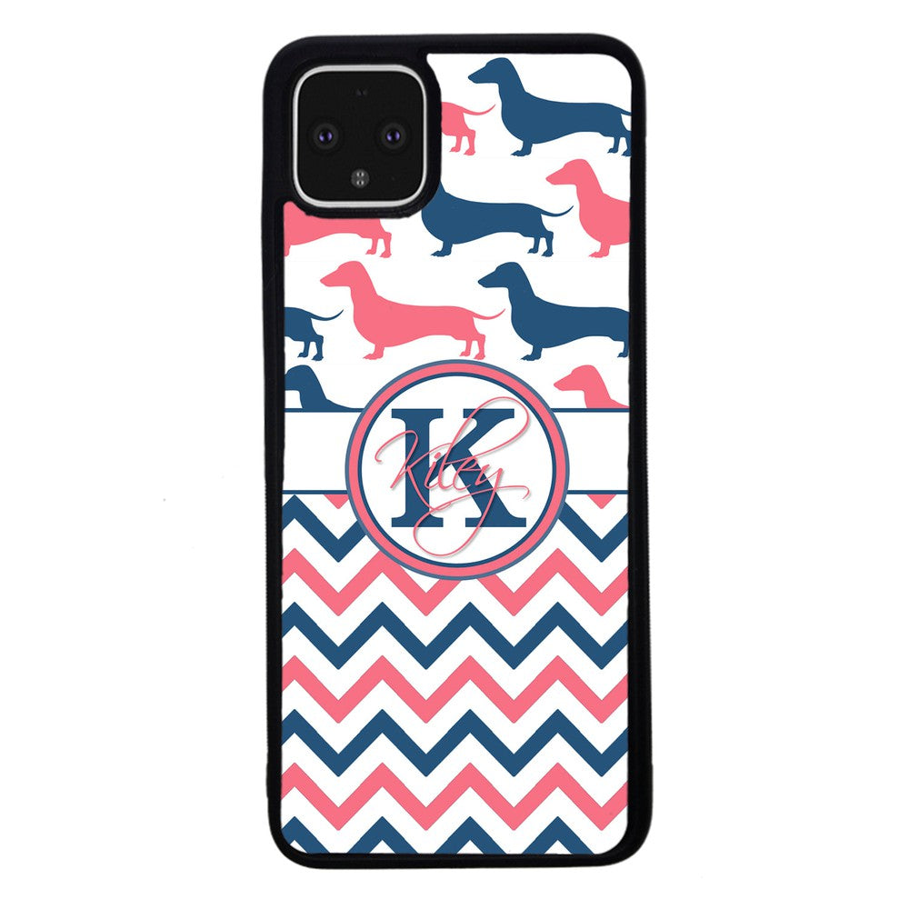 Dachshund Pink and Blue Chevron Personalized Google Phone Case