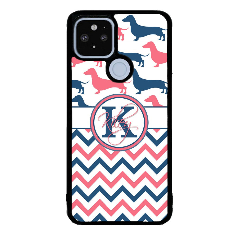 Dachshund Pink and Blue Chevron Personalized Google Phone Case