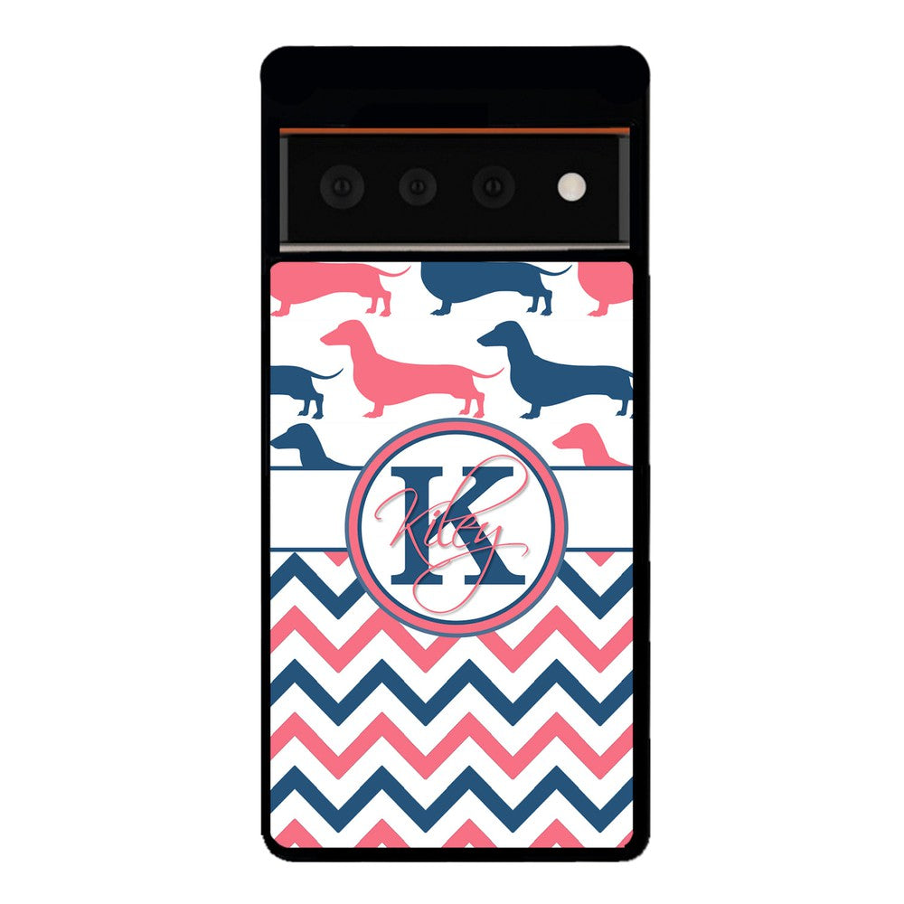 Dachshund Pink and Blue Chevron Personalized Google Phone Case